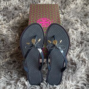 NEW Tory Burch Navy Jelly Bow Thong Sandals -sz. 6